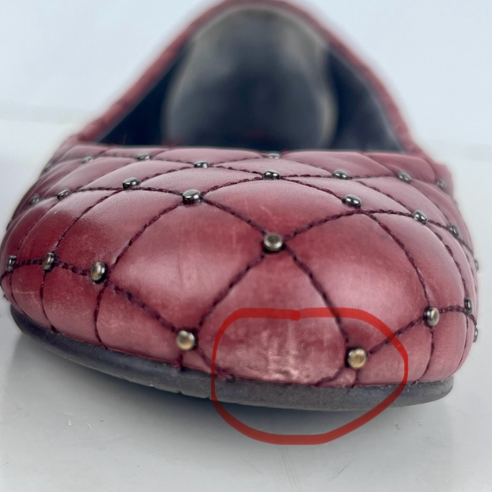 Via Spiga Shoes Ballet Flats Size 8.5 Burgundy Red Quilted Silver Grommets - Picture 16 of 16